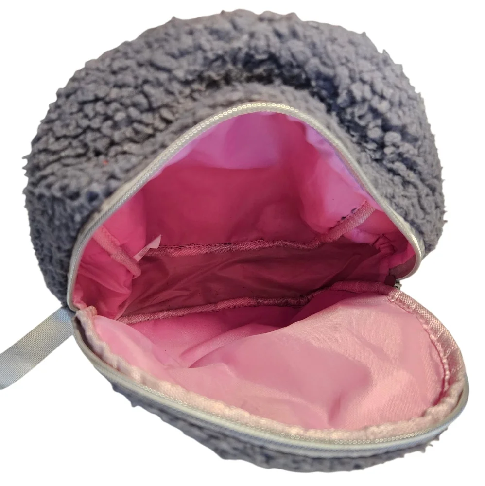 Gray Sherpa Fuzzy Mini Backpack with Pink Lining – Soft Plush Bag